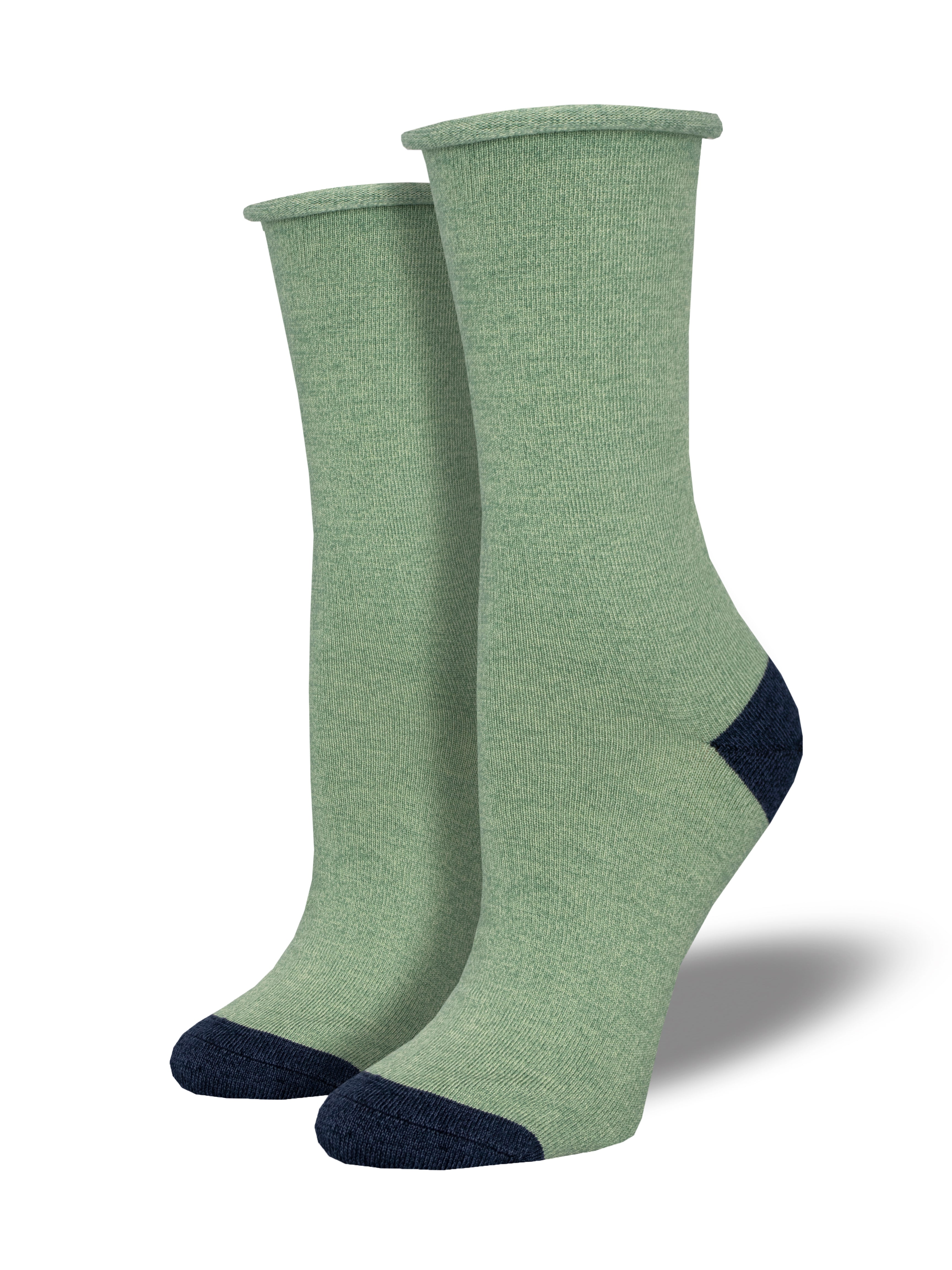 Womens Bamboo "Contrast Heel Toe" Roll Top Socks