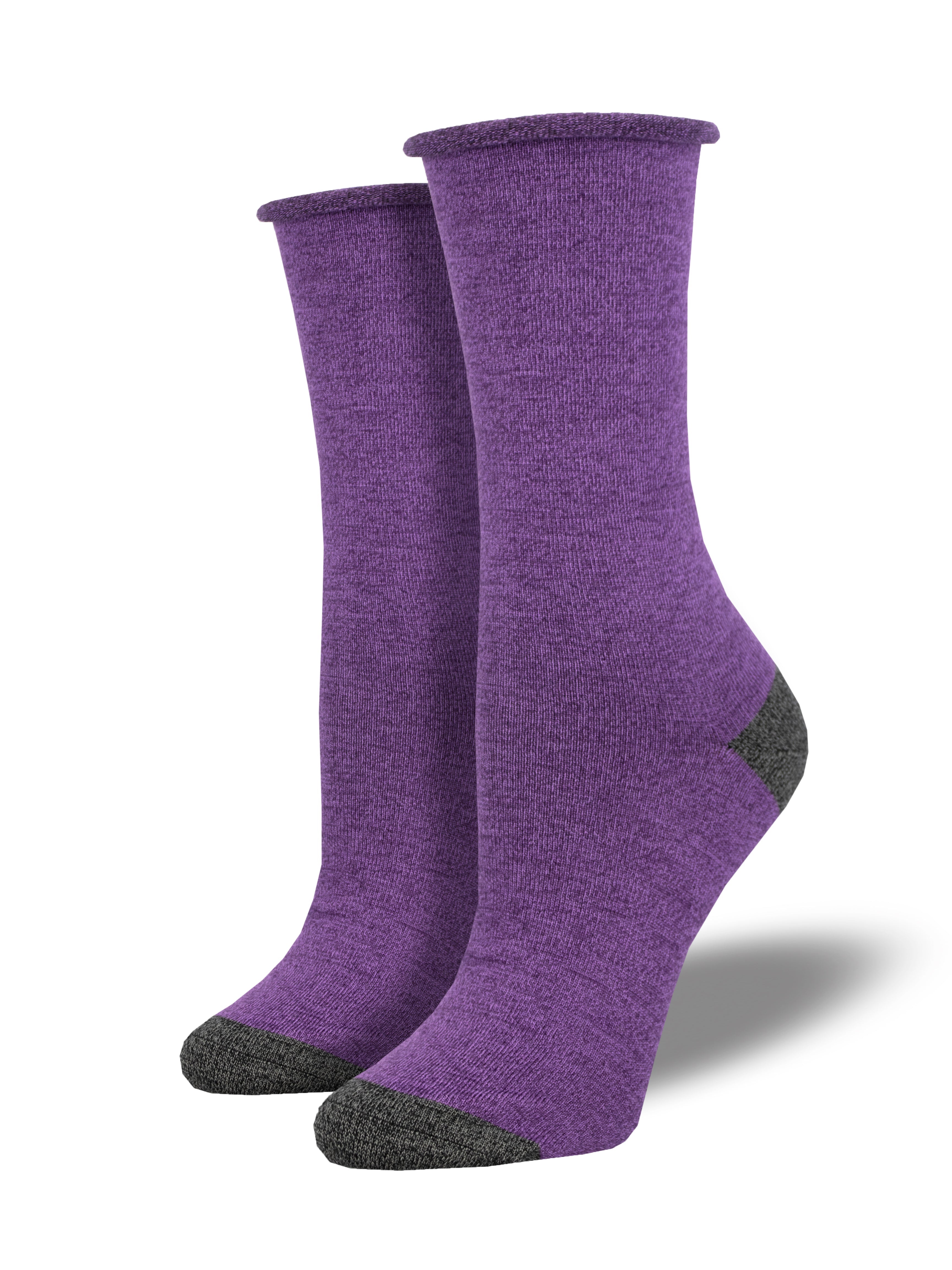 Womens Bamboo "Contrast Heel Toe" Roll Top Socks